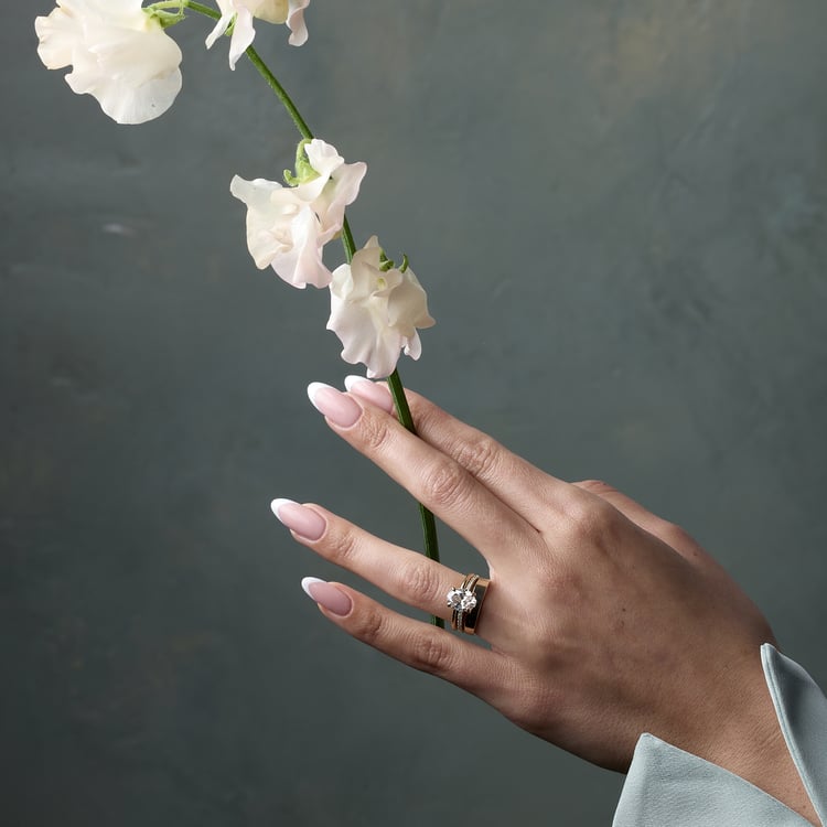 Grace Oval Solitaire with Pavé in 14k Yellow Gold – view 7