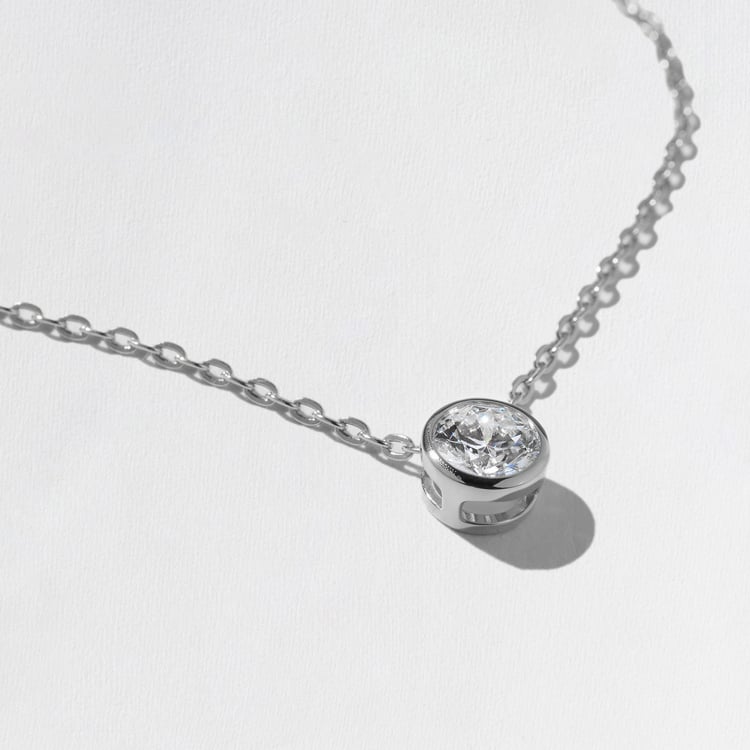 Monaco 1.00ct Bezel-Set Round Diamond Necklace in 14k White Gold – view 2