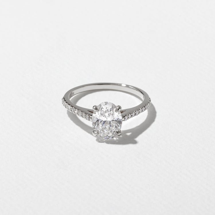 Iris Oval Solitaire with Pavé in 14k White Gold