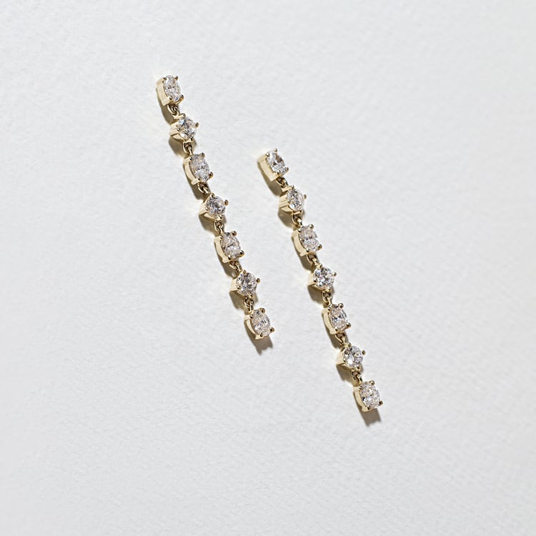 Mixed Diamond Drop Earrings in 14k Yellow Gold – view 2