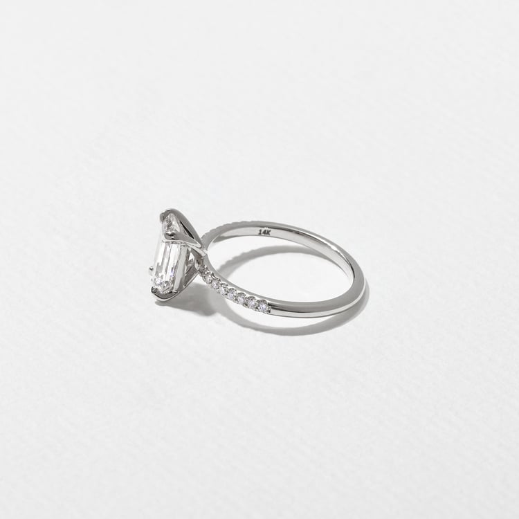 Grace Emerald-Cut Solitaire with Pave in 14k White Gold – view 3
