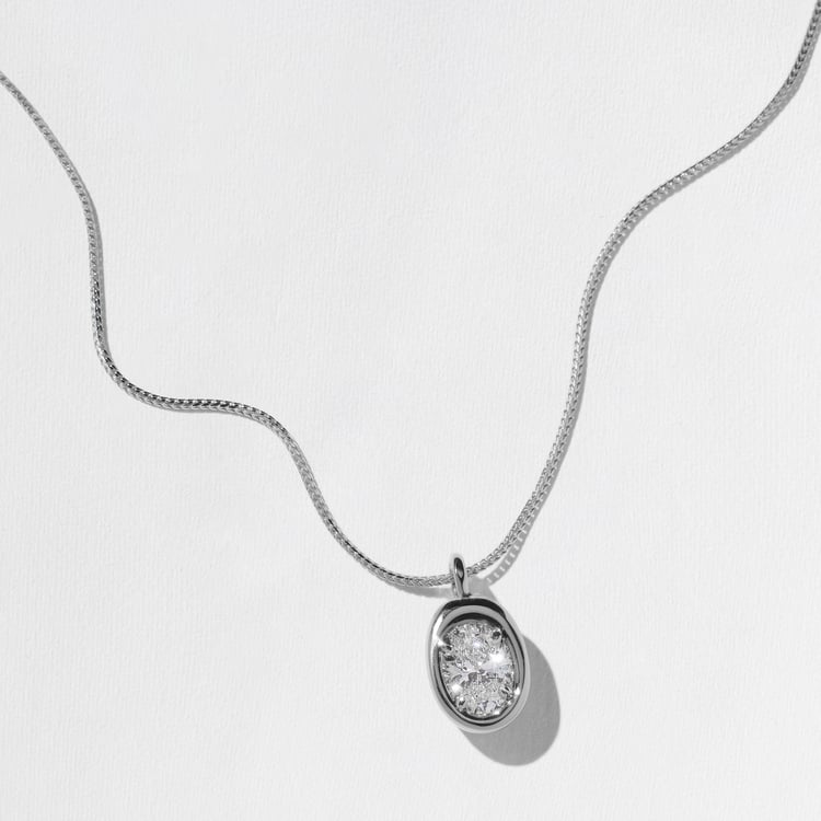 Delphi Oval Diamond Necklace in 14k White Gold