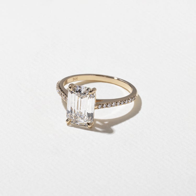 Iris Emerald-Cut Solitaire with Pavé in 14k Yellow Gold – view 2