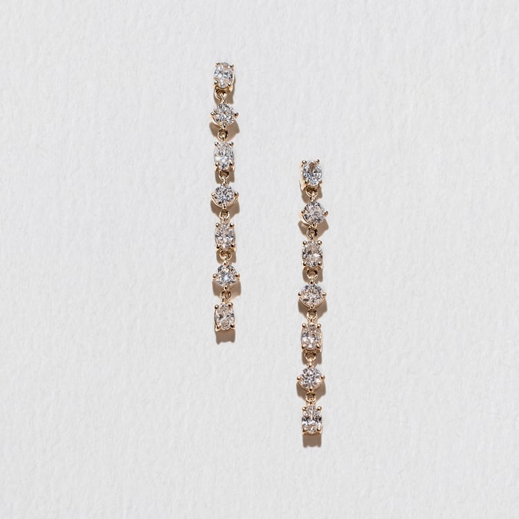Mixed Diamond Drop Earrings in 14k Rose Gold