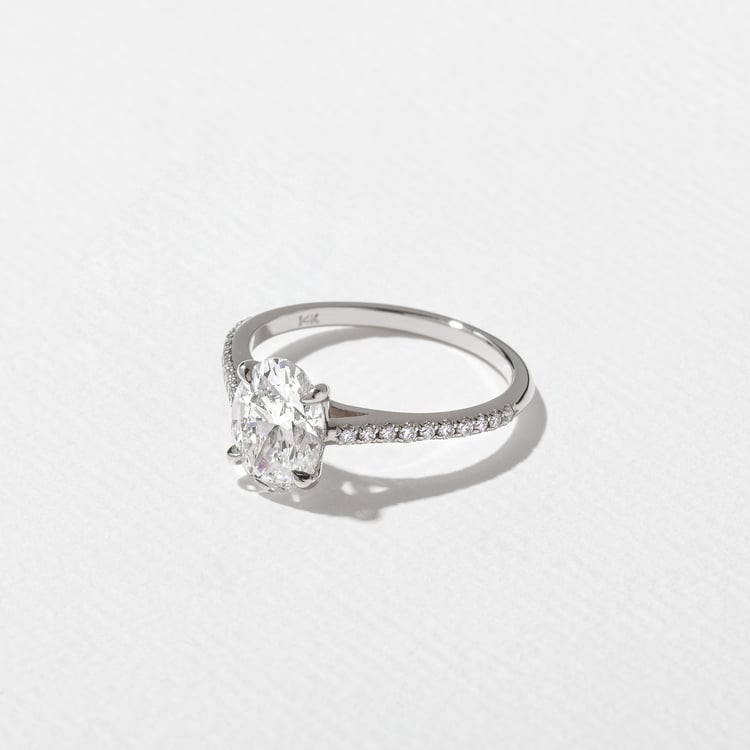 Iris Oval Solitaire with Pavé in 18k White Gold – view 2