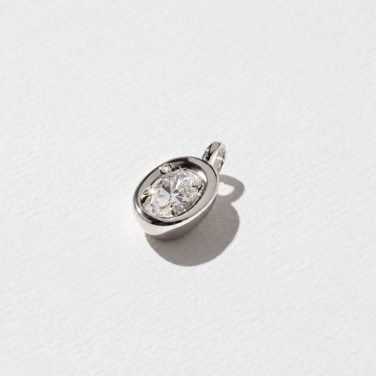 Delphi Oval Diamond Pendant in 14k White Gold – view 2