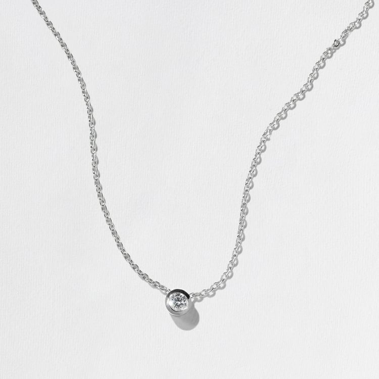 Monaco 0.33ct Bezel-Set Round Diamond Necklace in 14k White Gold