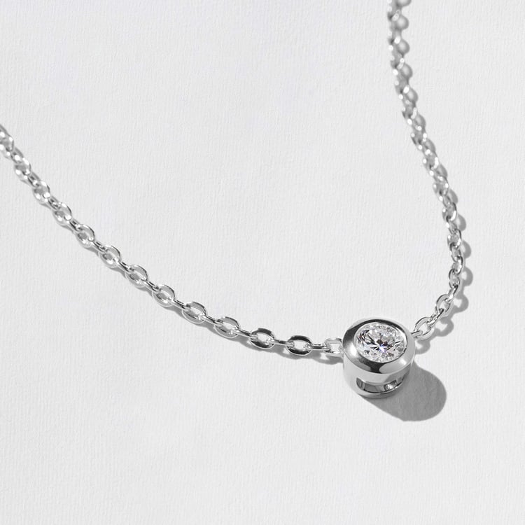 Monaco 0.33ct Bezel-Set Round Diamond Necklace in 14k White Gold – view 2