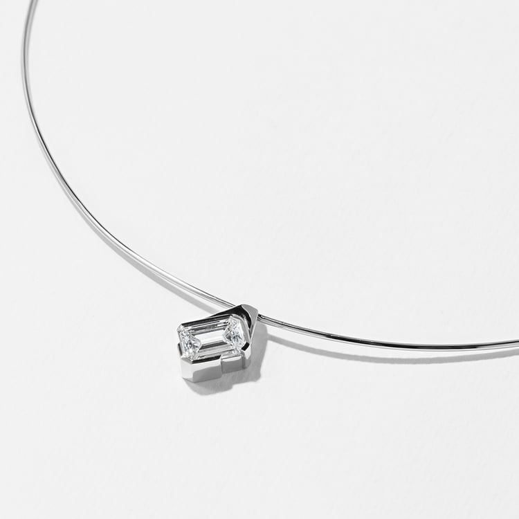 Rhodes Emerald-Cut Diamond Collar in 14k White Gold – view 2