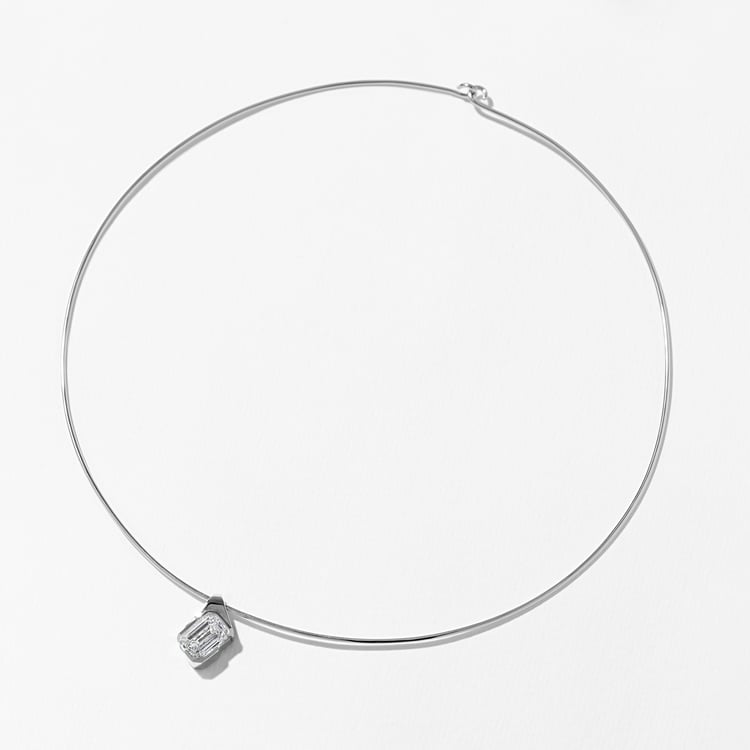 Rhodes Emerald-Cut Diamond Collar in 14k White Gold