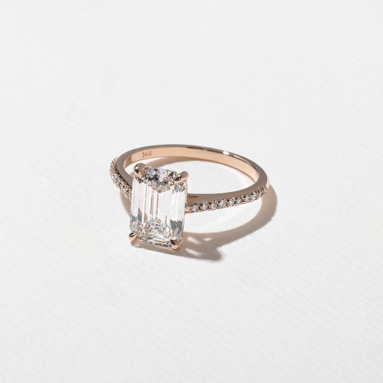 Iris Emerald-Cut Solitaire with Pavé in 14k Rose Gold – view 2