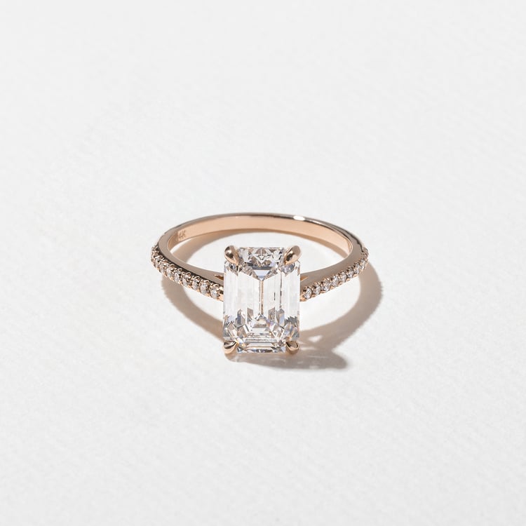 Iris Emerald-Cut Solitaire with Pavé in 14k Rose Gold