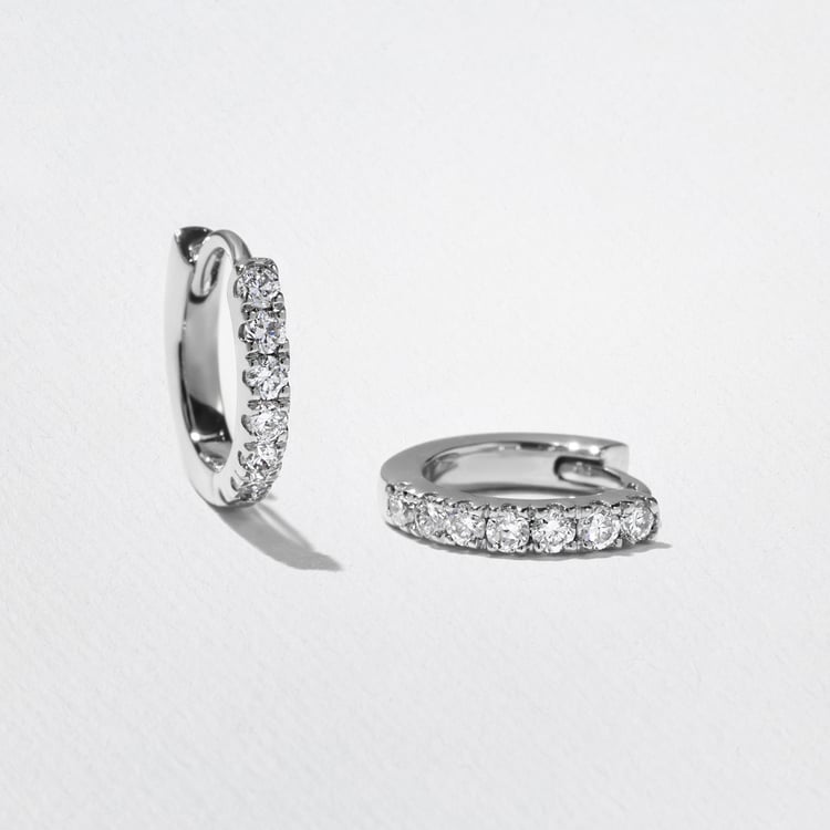 Classic Diamond Huggie Hoops in 14k White Gold