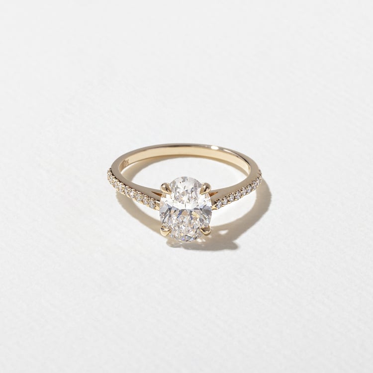 Iris Oval Solitaire with Pavé in 18k Yellow Gold