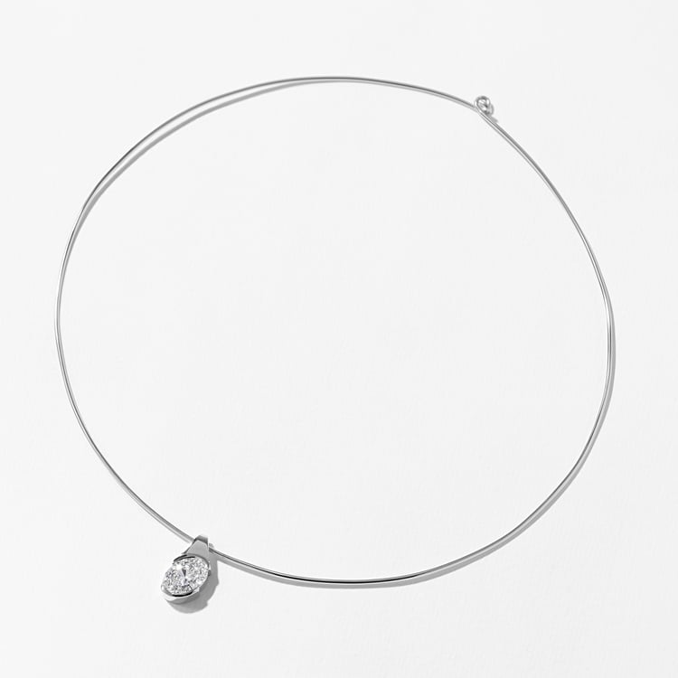 Rhodes Oval Diamond Collar in 14k White Gold