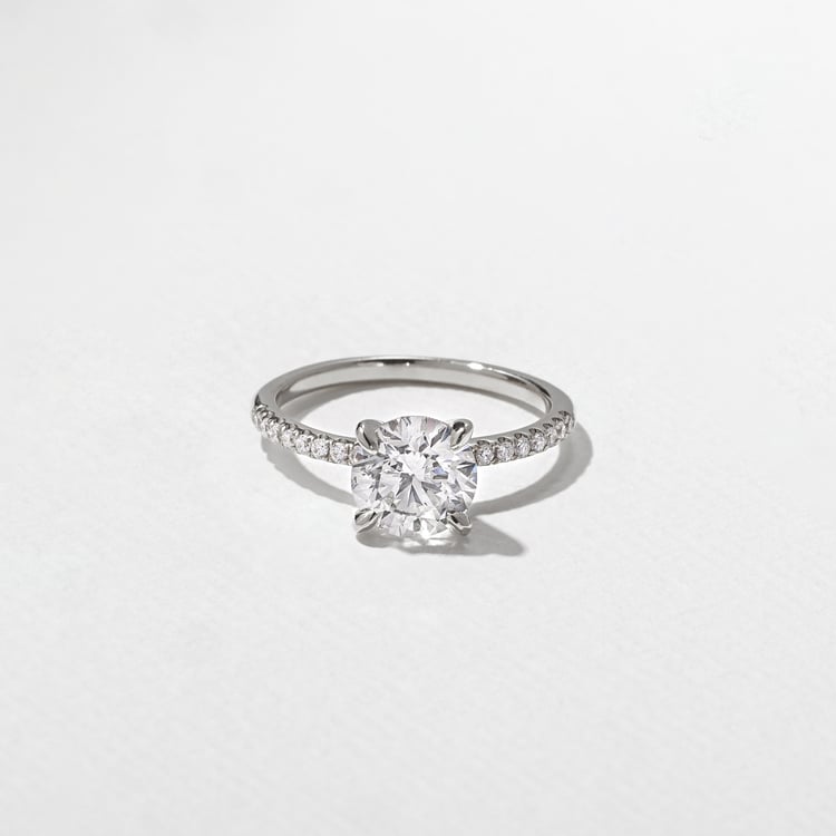 Grace Round Solitaire with Pavé in 14k White Gold