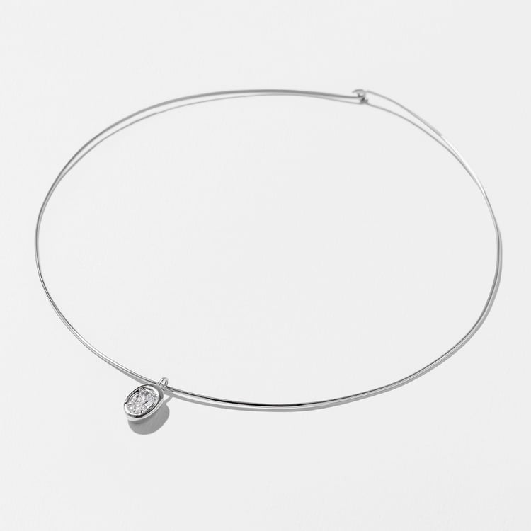 Delphi Oval Diamond Collar in 14k White Gold