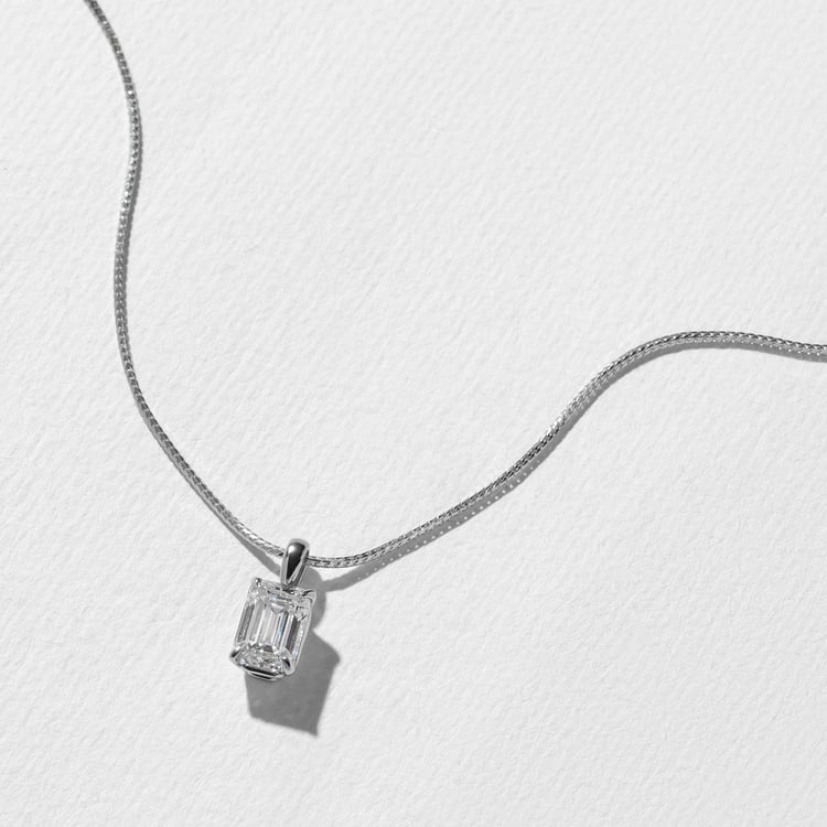 Capri Emerald-Cut Diamond Necklace in 14k White Gold