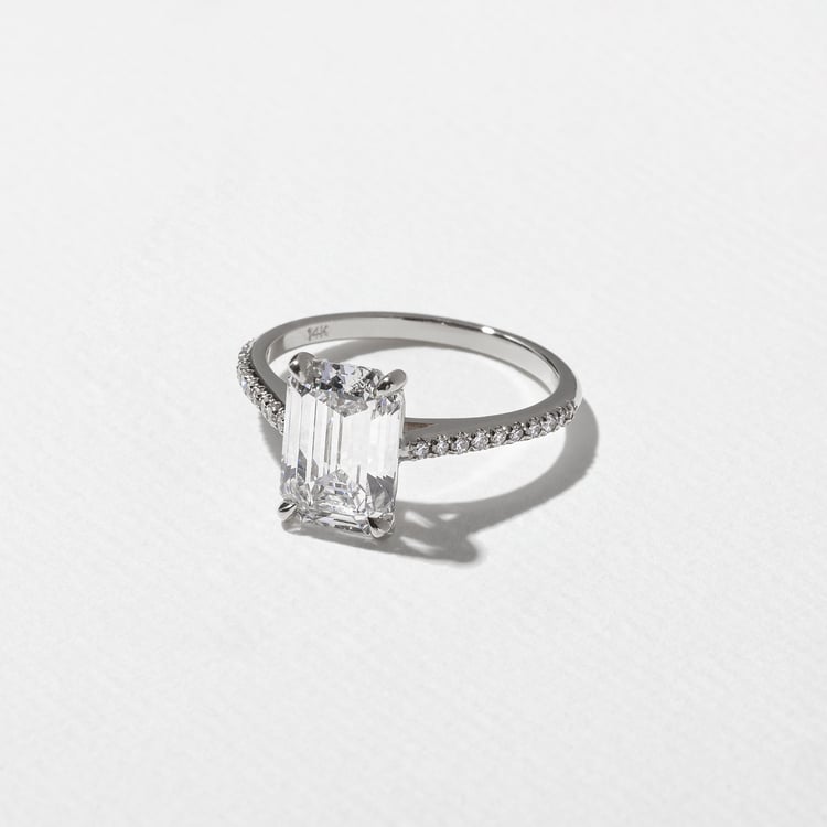 Iris Emerald-Cut Solitaire with Pavé in 14k White Gold – view 2