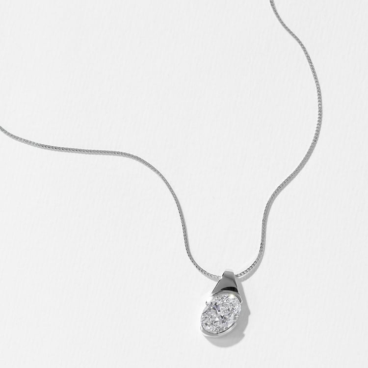 Rhodes Oval Diamond Pendant in 14k White Gold – view 3