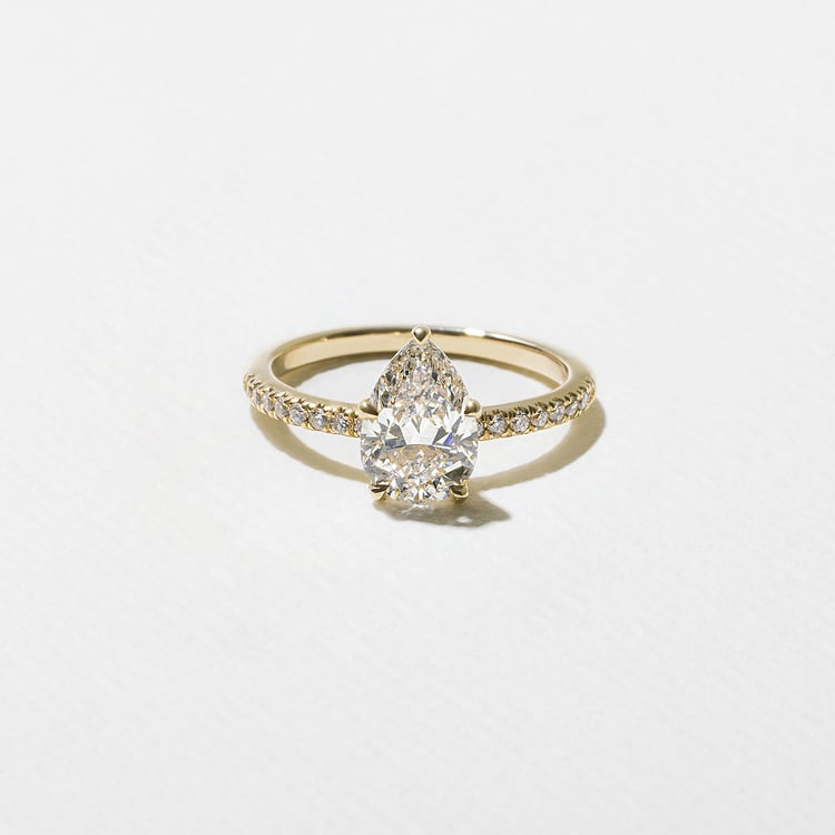 Grace Pear Solitaire with Pavé in 18k Yellow Gold