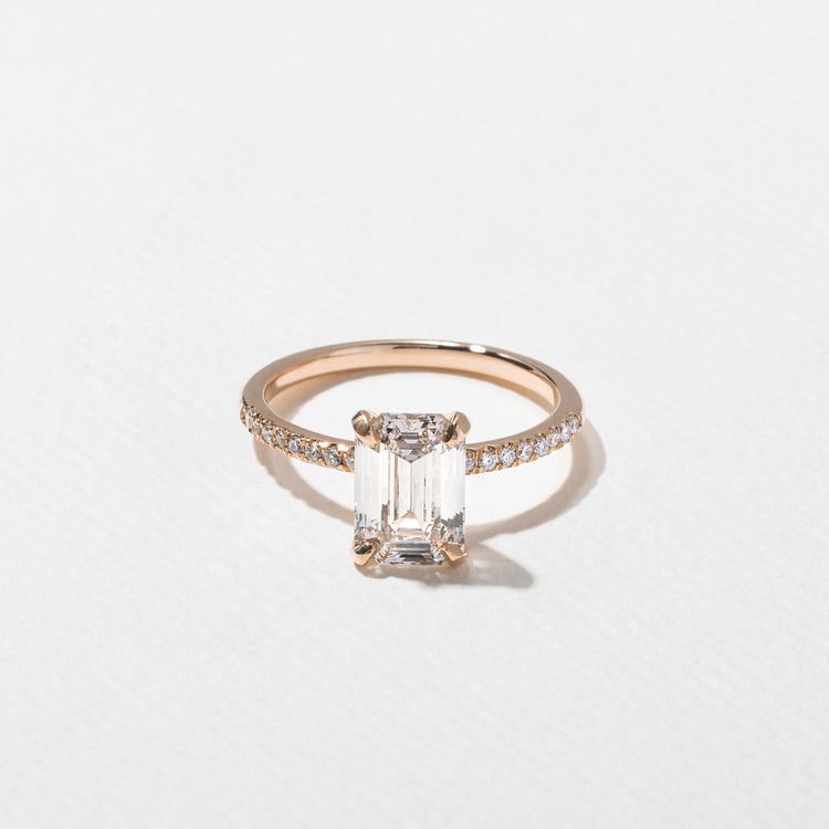 Grace Emerald-Cut Solitaire with Pave in 14k Rose Gold