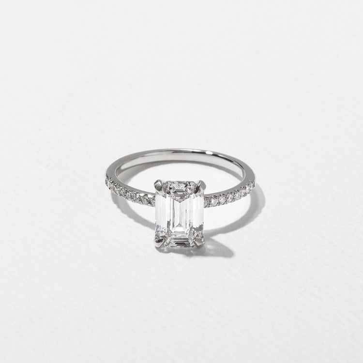 Grace Emerald-Cut Solitaire with Pave in 18k White Gold