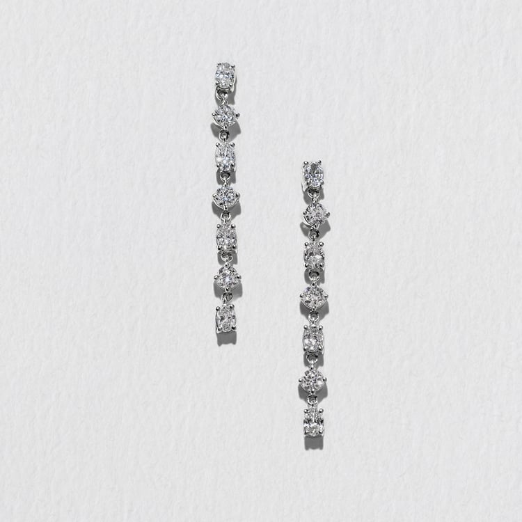 Mixed Diamond Drop Earrings in 14k White Gold