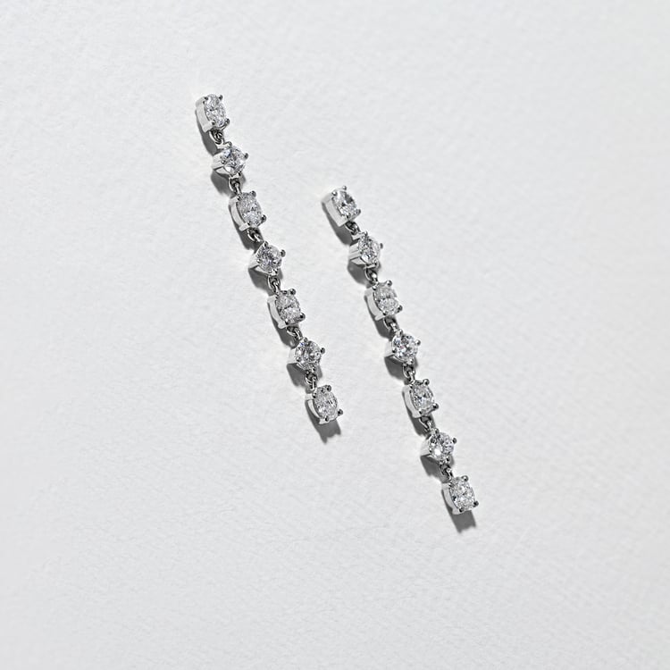 Mixed Diamond Drop Earrings in 14k White Gold – view 2
