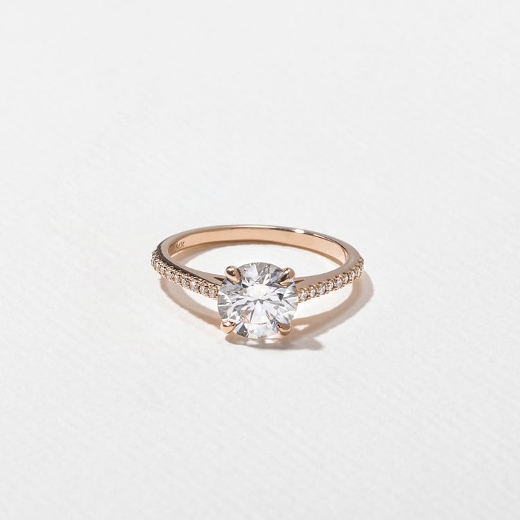 Iris Round Solitaire with Pavé in 14k Rose Gold