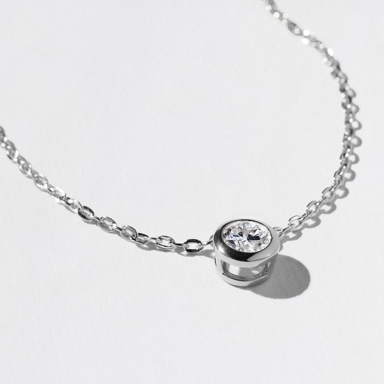 Monaco 0.75ct Bezel-Set Round Diamond Necklace in 14k White Gold – view 2