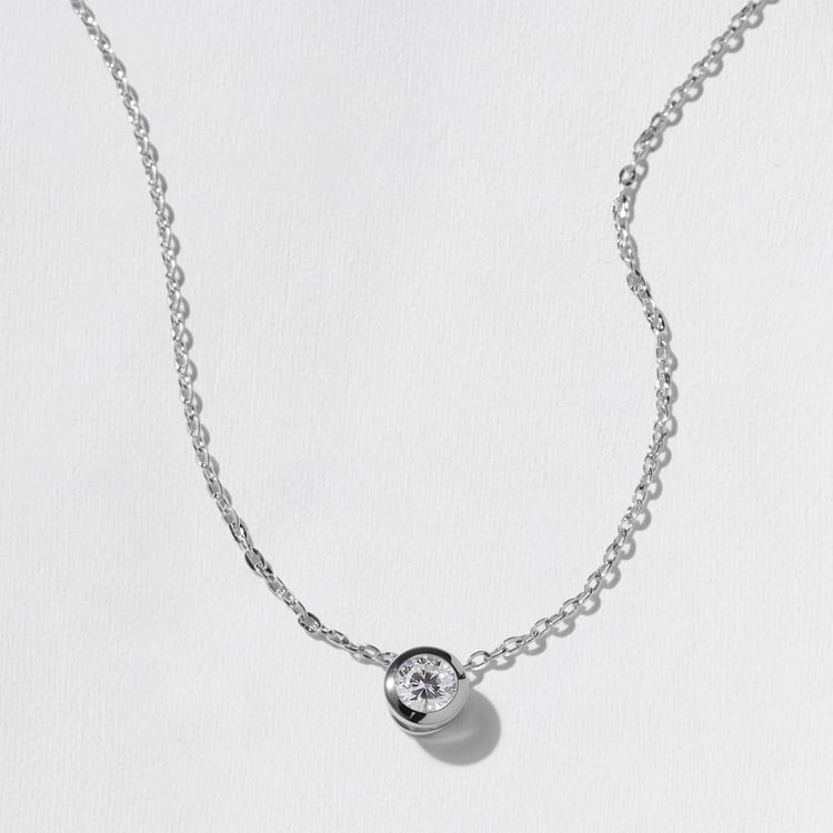 Monaco 0.75ct Bezel-Set Round Diamond Necklace in 14k White Gold