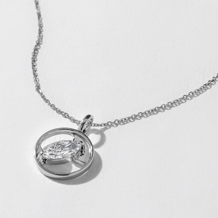 Cairo Marquise Diamond Pendant in 14k White Gold – view 3