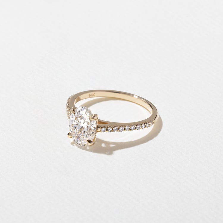 Iris Oval Solitaire with Pavé in 14k Yellow Gold – view 2