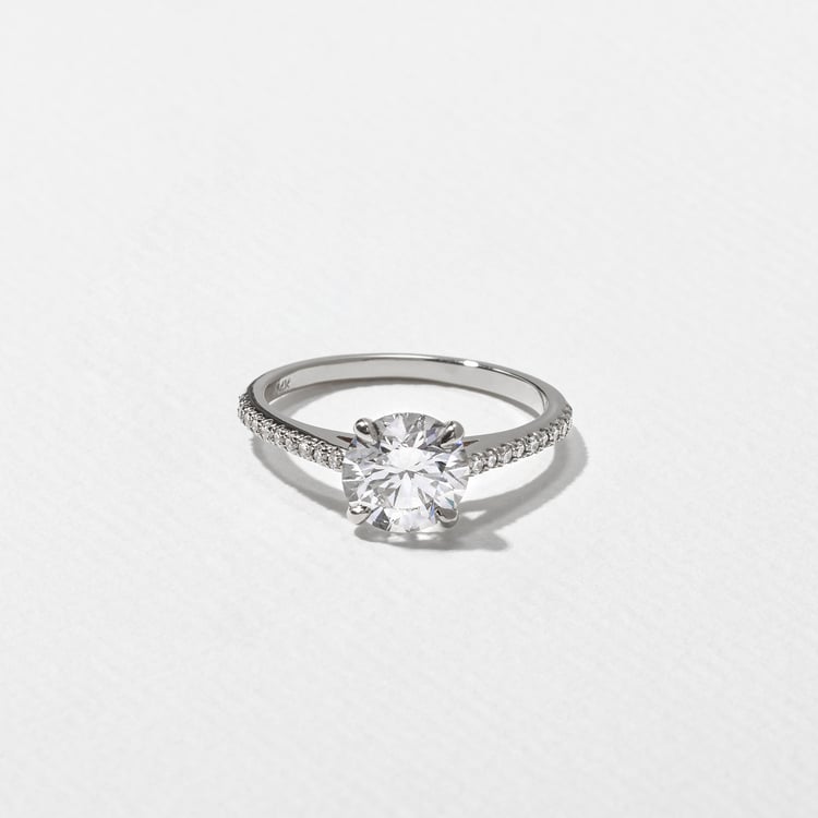 Iris Round Solitaire with Pavé in 18k White Gold