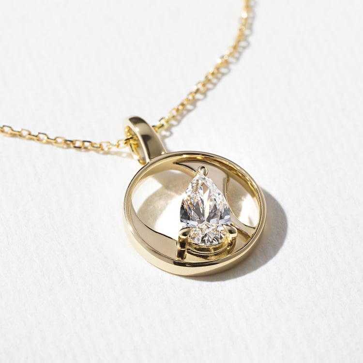 Cairo Pear Diamond Pendant in 14k Yellow Gold – view 3