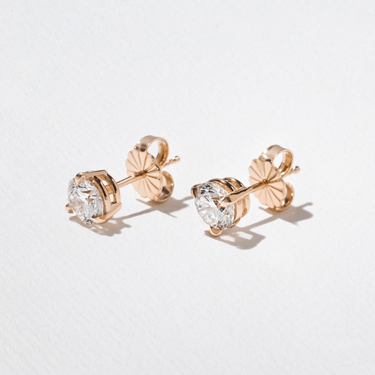1.00ct Classic Round Diamond Studs in 14k Rose Gold – view 2