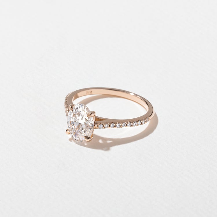 Iris Oval Solitaire with Pavé in 14k Rose Gold – view 2