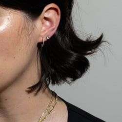 Diamond Station Huggie Hoops in 14k Yellow Gold – view 2 thumbnail