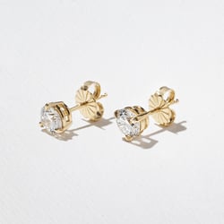 1.00ct Classic Round Diamond Studs in 14k Yellow Gold – view 2 thumbnail