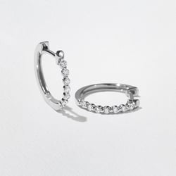 Diamond Station Huggie Hoops in 14k White Gold thumbnail
