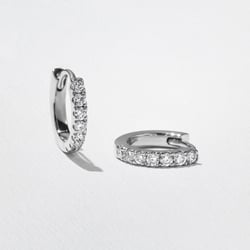 Classic Diamond Huggie Hoops in 14k White Gold thumbnail