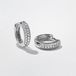 Triple Pavé Domed Diamond Huggie Hoops in 14k White Gold thumbnail
