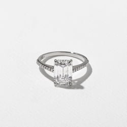 Iris Emerald-Cut Solitaire with Pavé in 18k White Gold thumbnail
