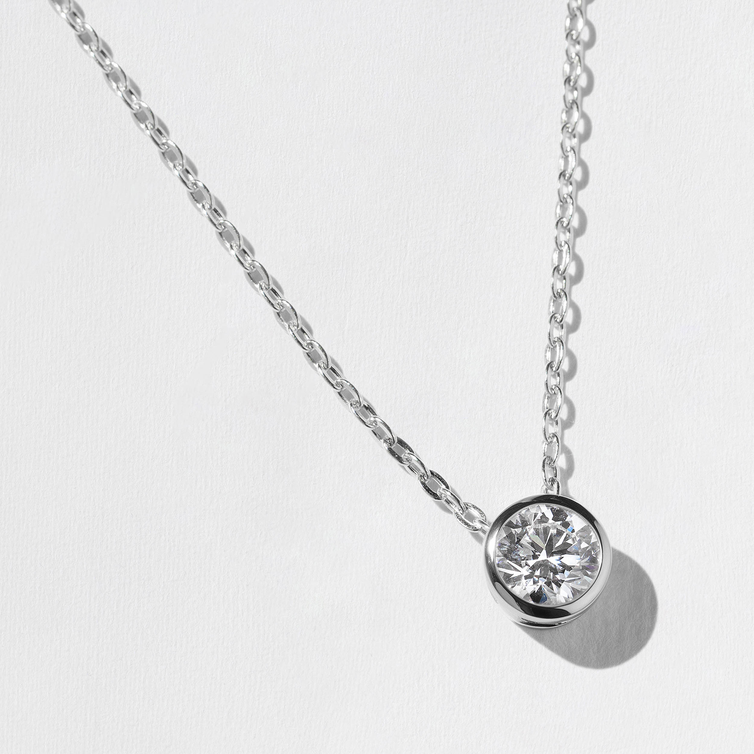 Monaco 1.00ct Bezel-Set Round Diamond Necklace in 14k White Gold