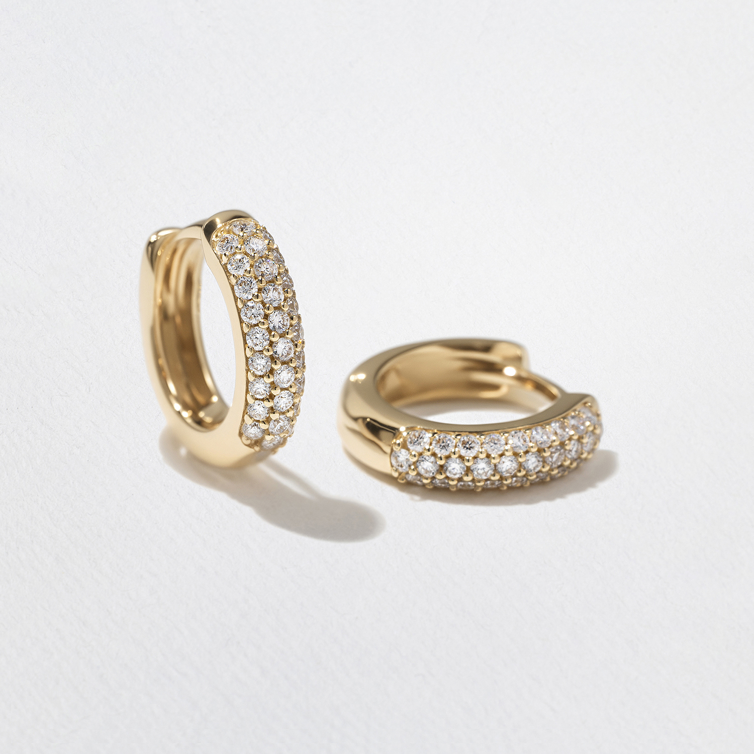 Triple Pavé Domed Diamond Huggie Hoops in 14k Yellow Gold
