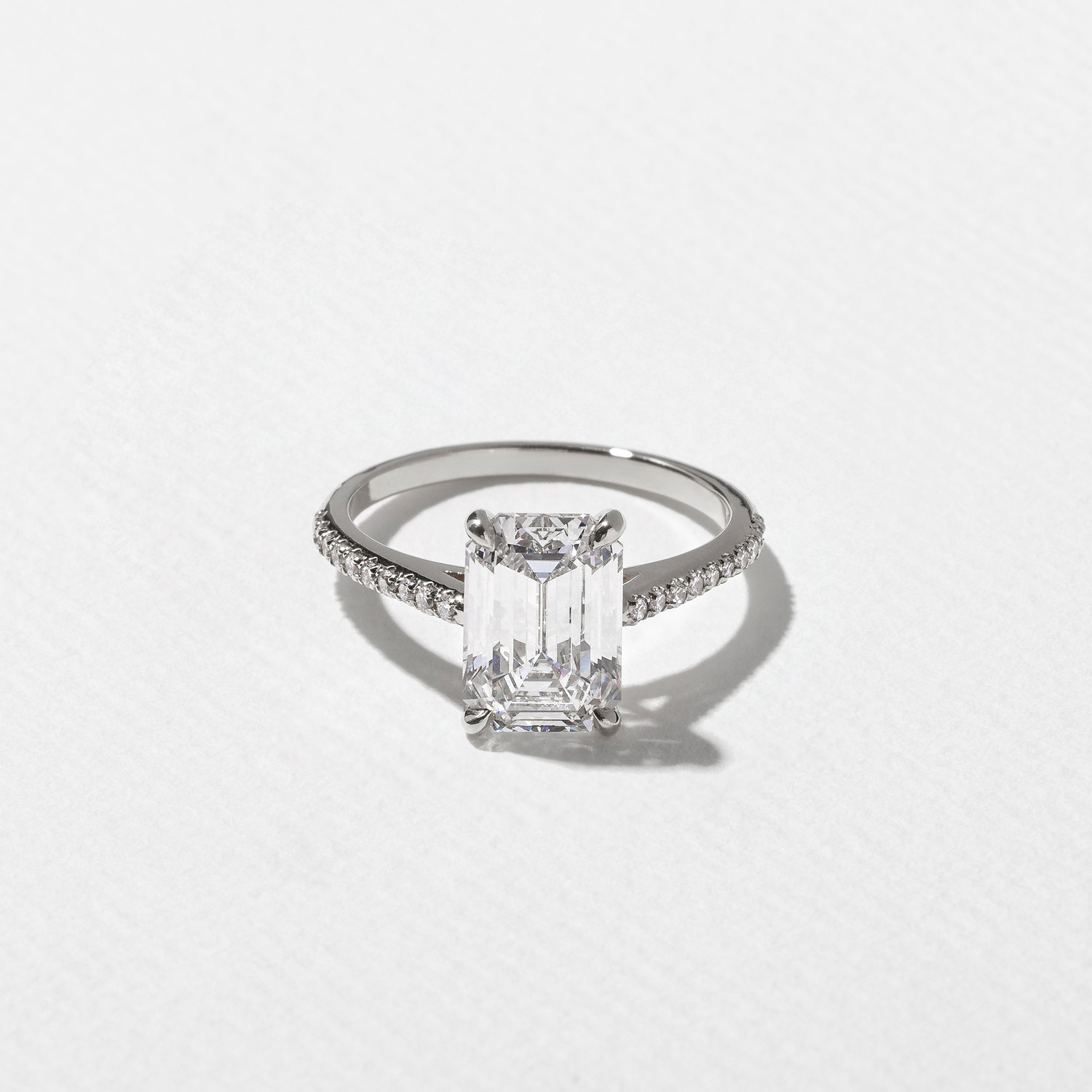 Iris Emerald-Cut Solitaire with Pavé in Platinum