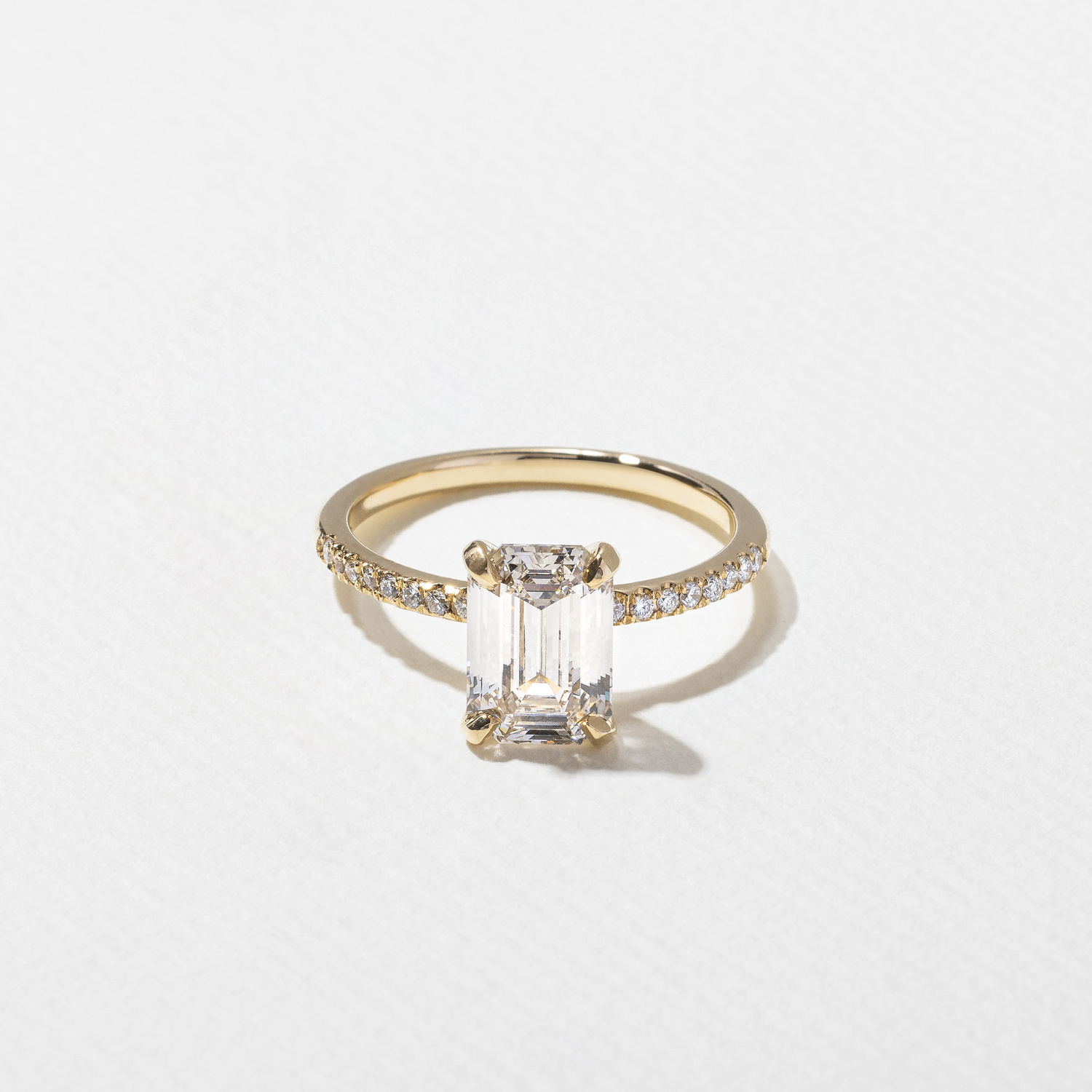 Grace Emerald-Cut Solitaire with Pave in 14k Yellow Gold