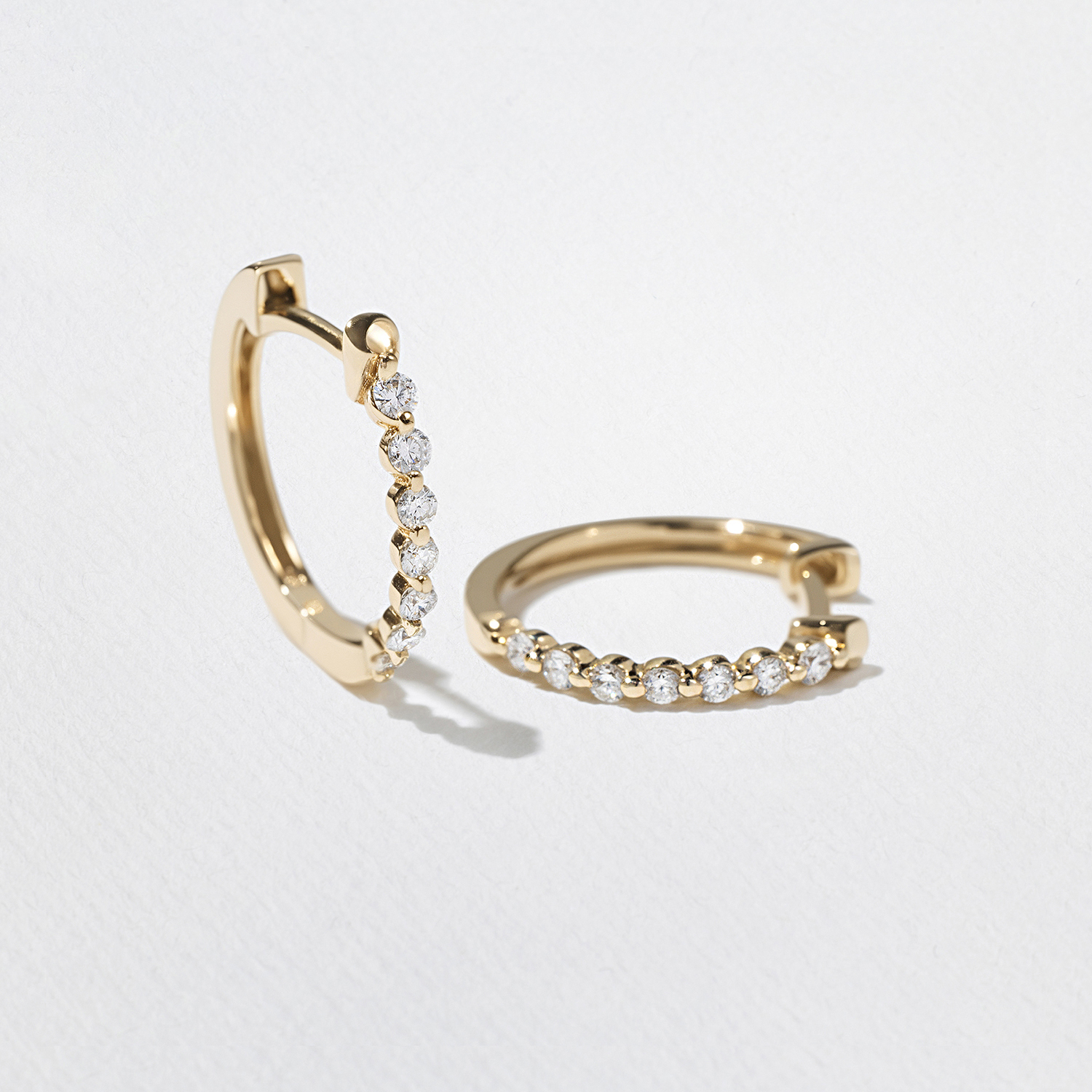 Diamond Station Huggie Hoops in 14k Yellow Gold