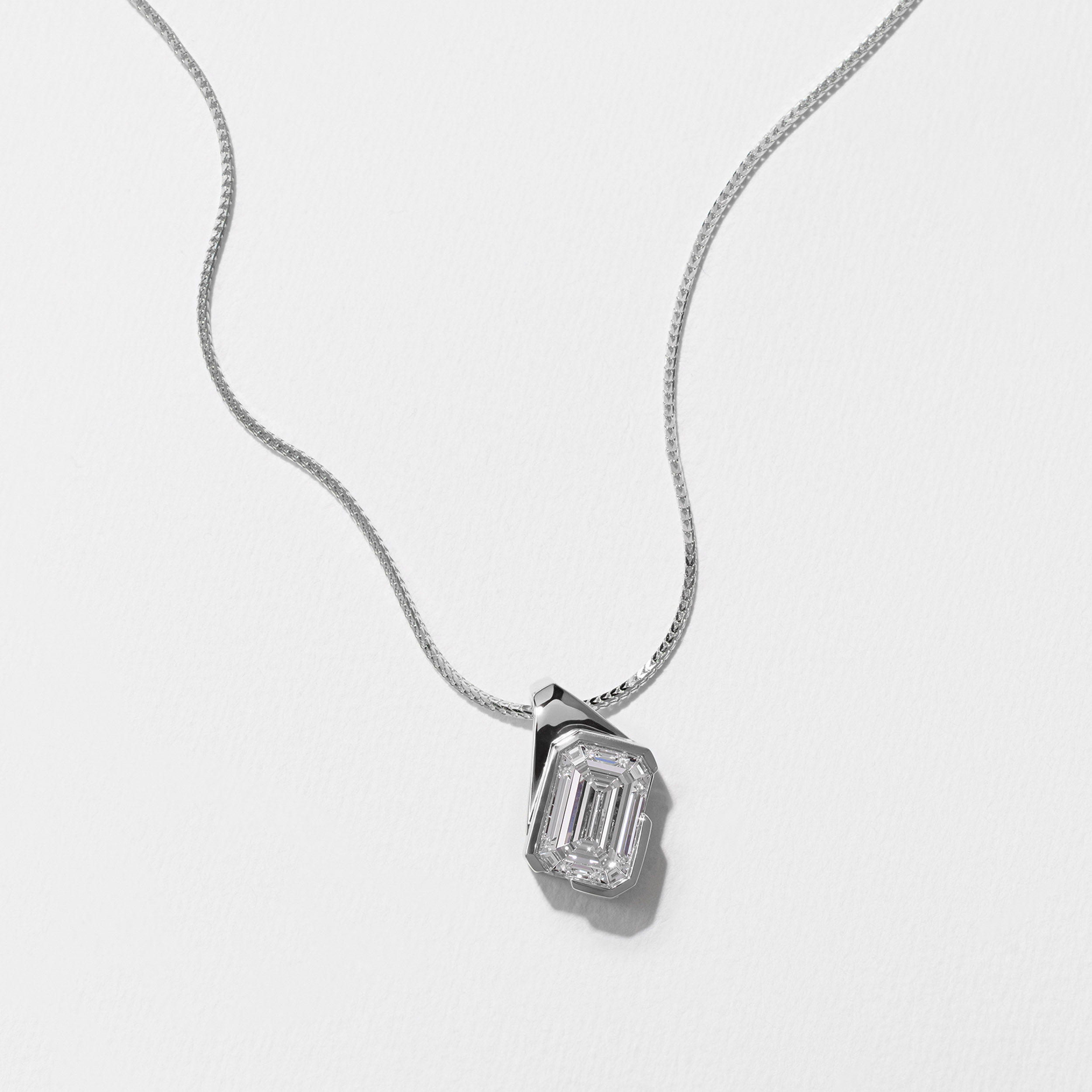 Rhodes Emerald-Cut Diamond Necklace in 14k White Gold